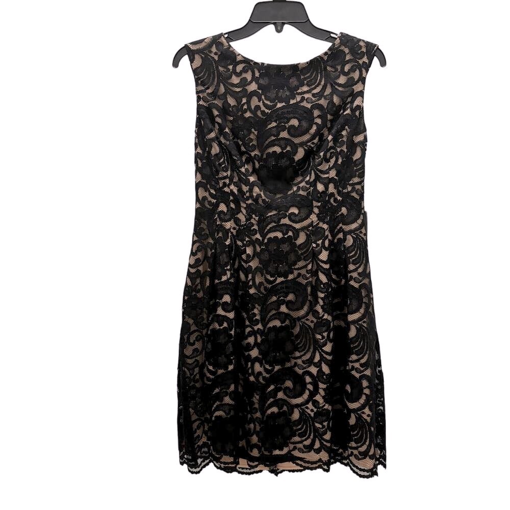 NWT Vince Camuto Black Lace Overlay Nude Lined Dress Size 8